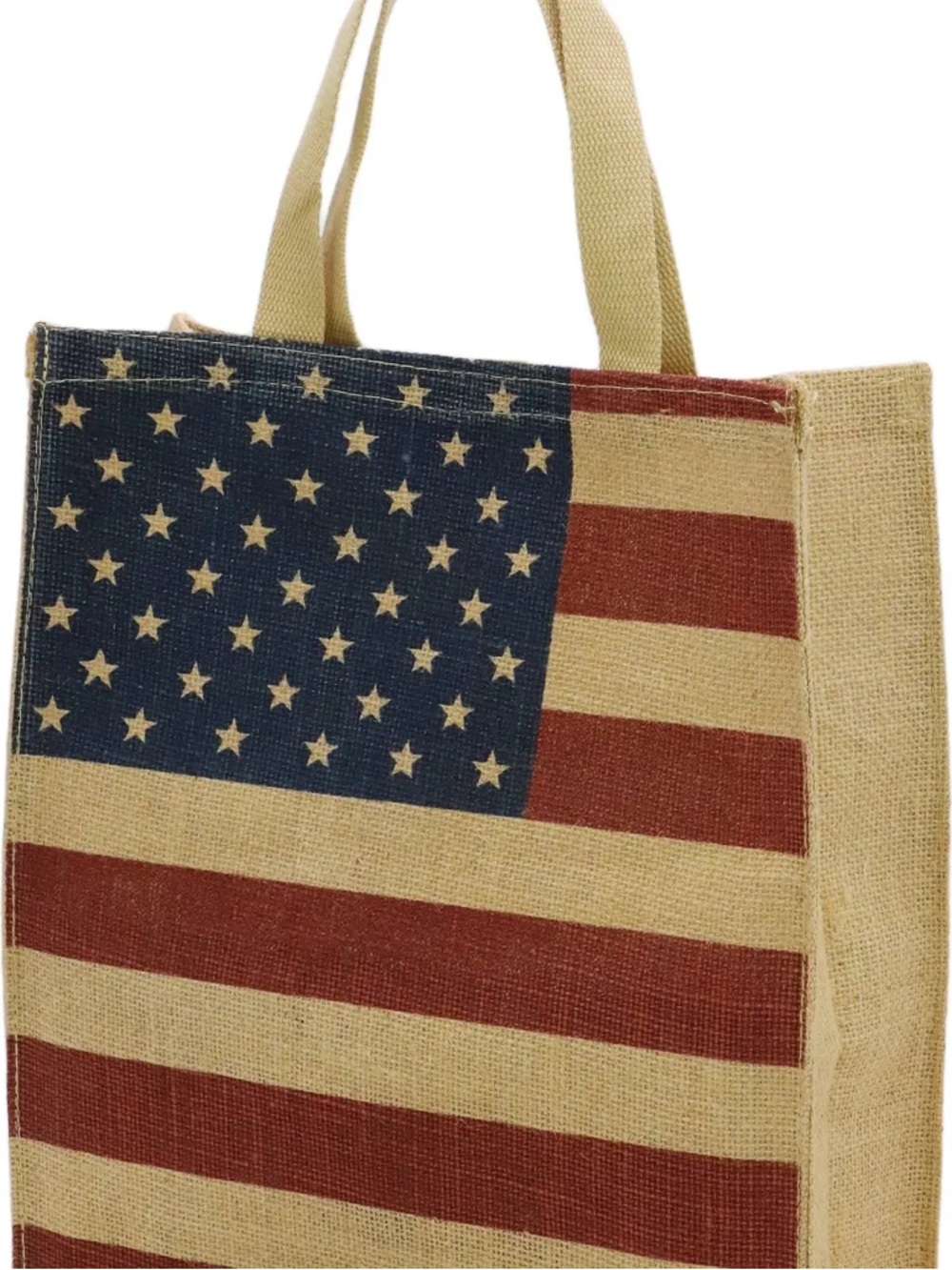 Patriotic Jute Tote Bag in Red, Blue, and Tan